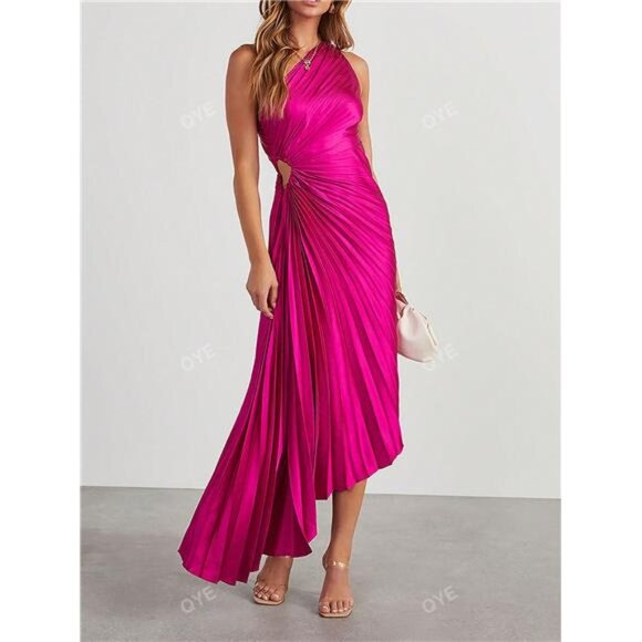 Dresses & Skirts - NEW - Elegant Asymmetrical Neck Asymmetrical Hem‎ Satin Cocktail Fucsia Dress